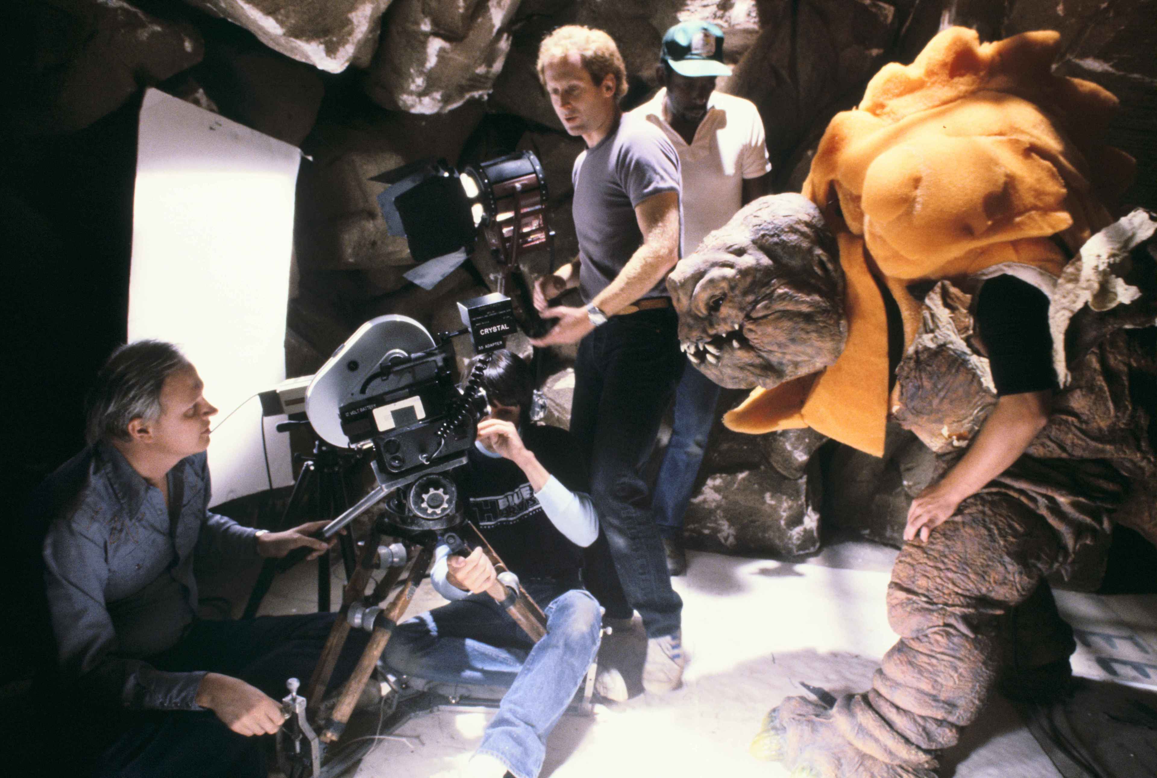 Dennis Muren shoots a test for the rancor creature, which was originally to feature an actor in a...