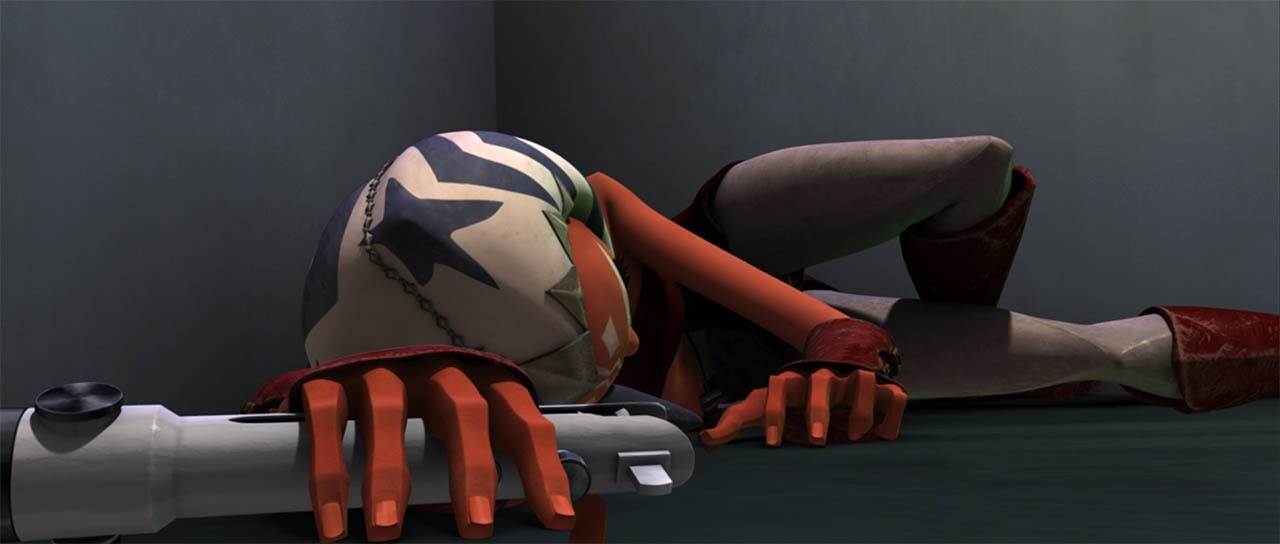 Ahsoka is knocked to the ground is seen in a final frame from "Duel of the Droids."