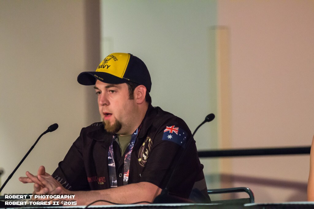 Tom Hutchens, a submarine serviceman, participates in a Star Wars military service panel discussion.