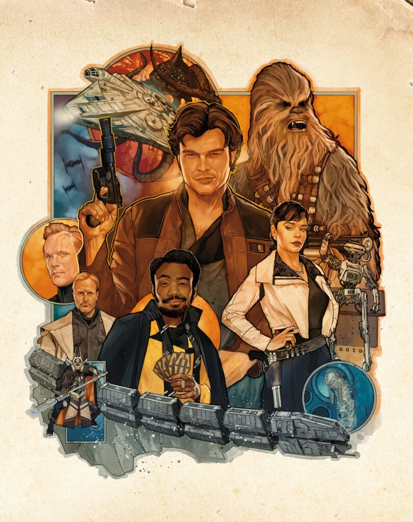 Phil Noto's illustration for StarWars.com's exclusive Solo: A Star Wars Story insert cover and slipcover.