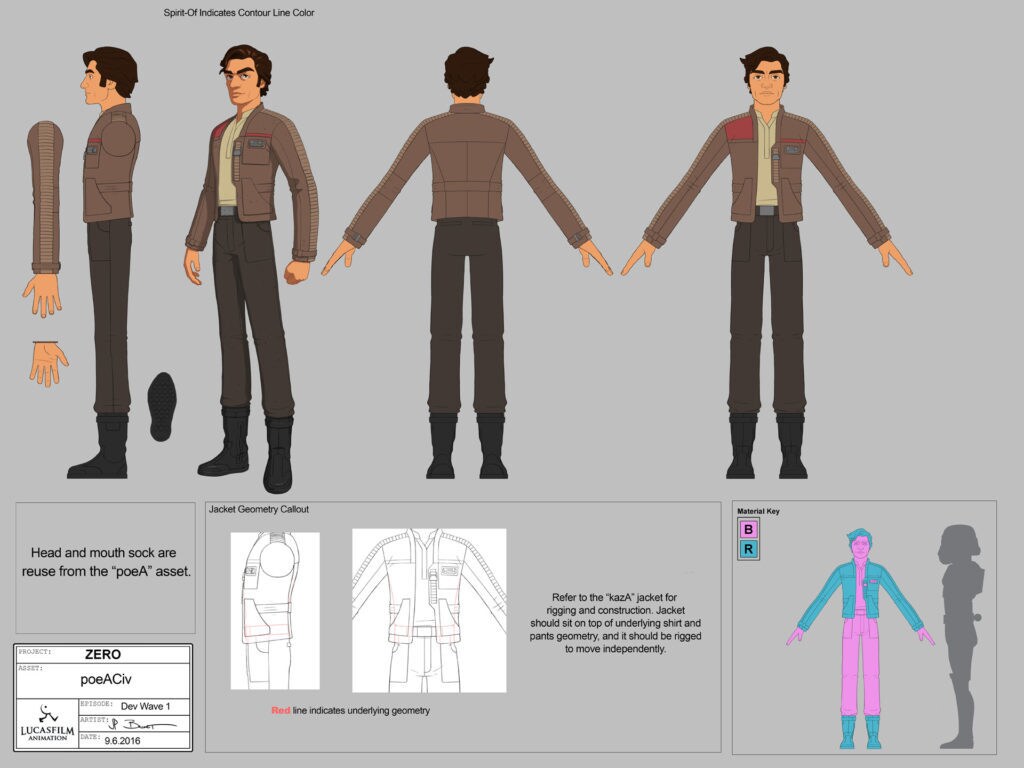 Poe Dameron turnarounds from Star Wars Resistance.
