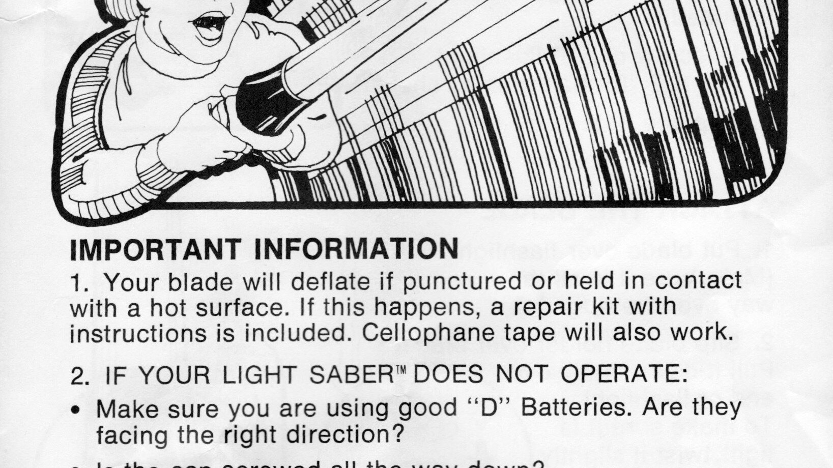 Kenner Toy Lightsaber Instruction