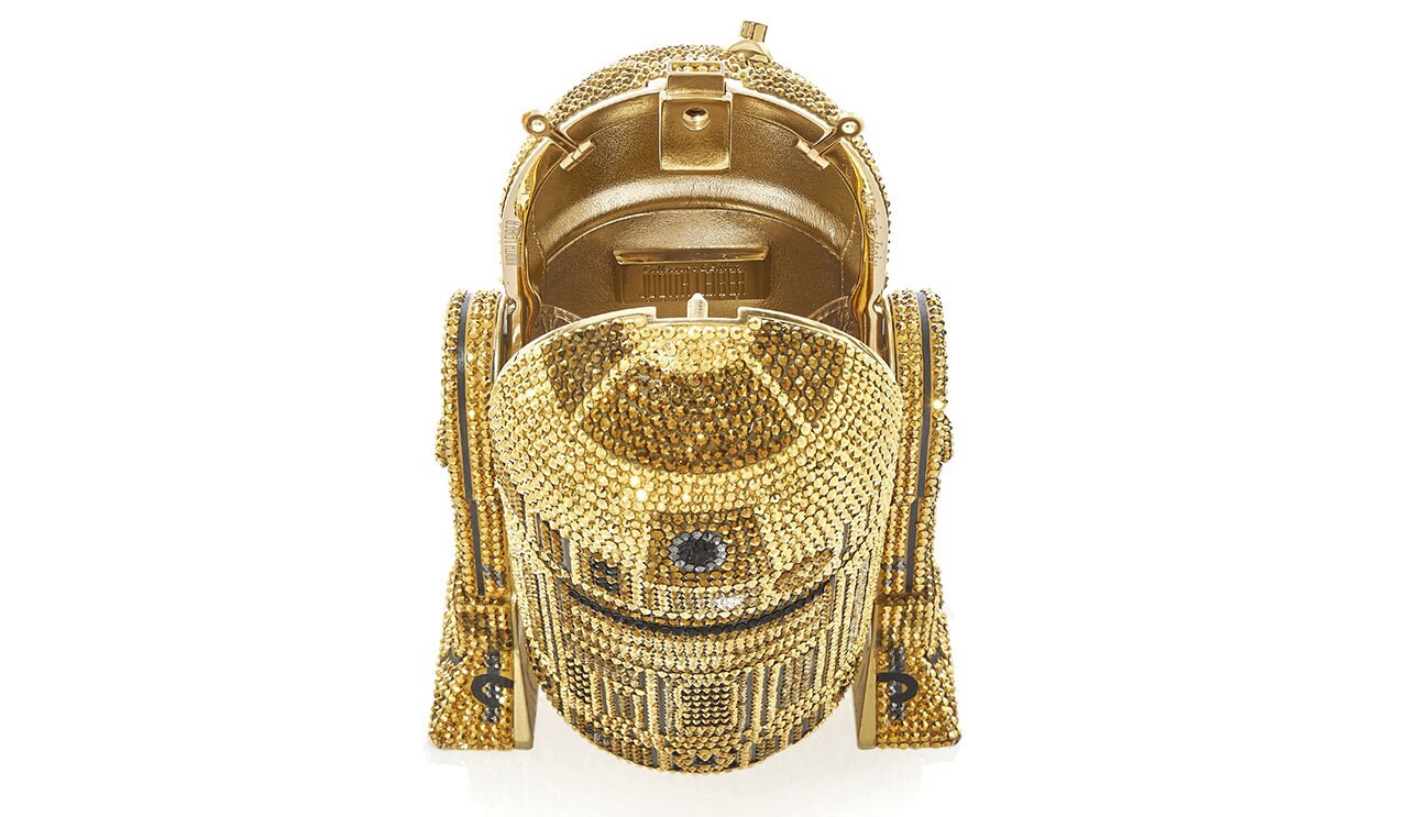 Judith Leiber's R2-D2 Gold bag open