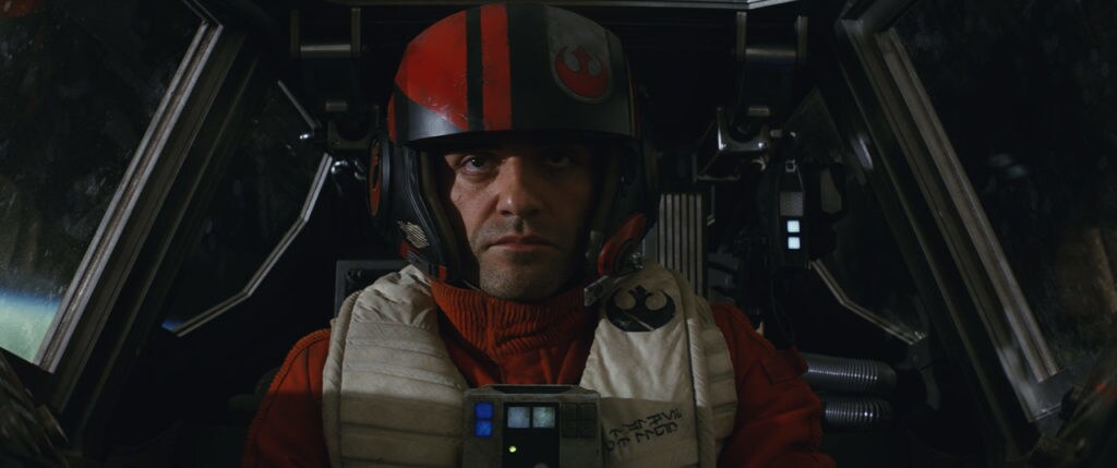 Poe Dameron in the cockpit of his X-wing.