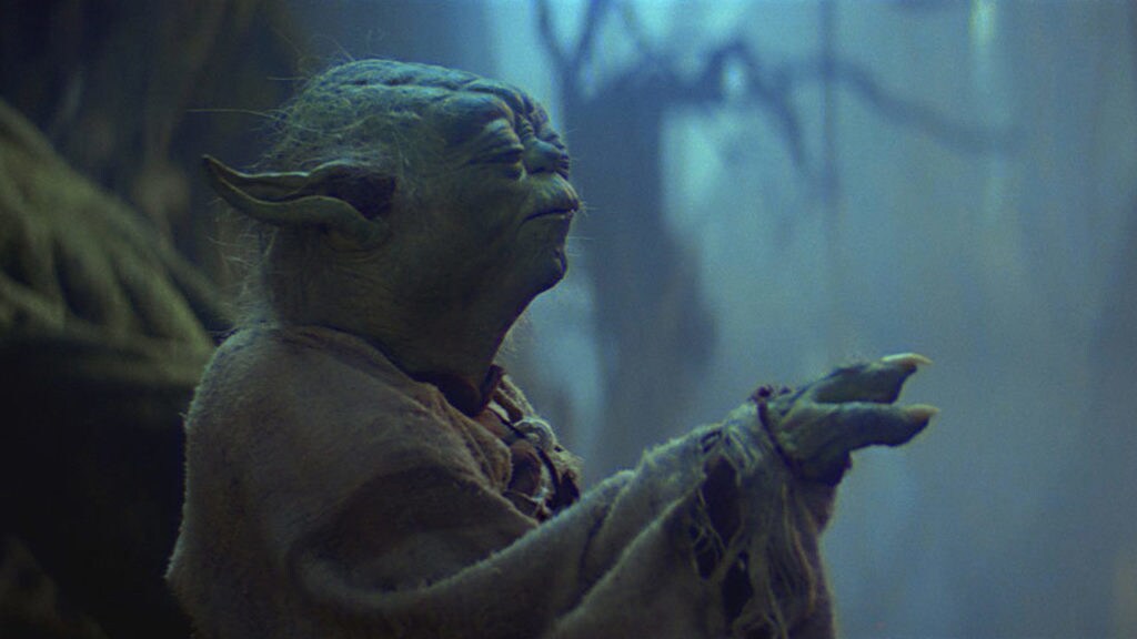 Yoda raises the X-wing on Dagobah in Star Wars: The Empire Strikes Back.