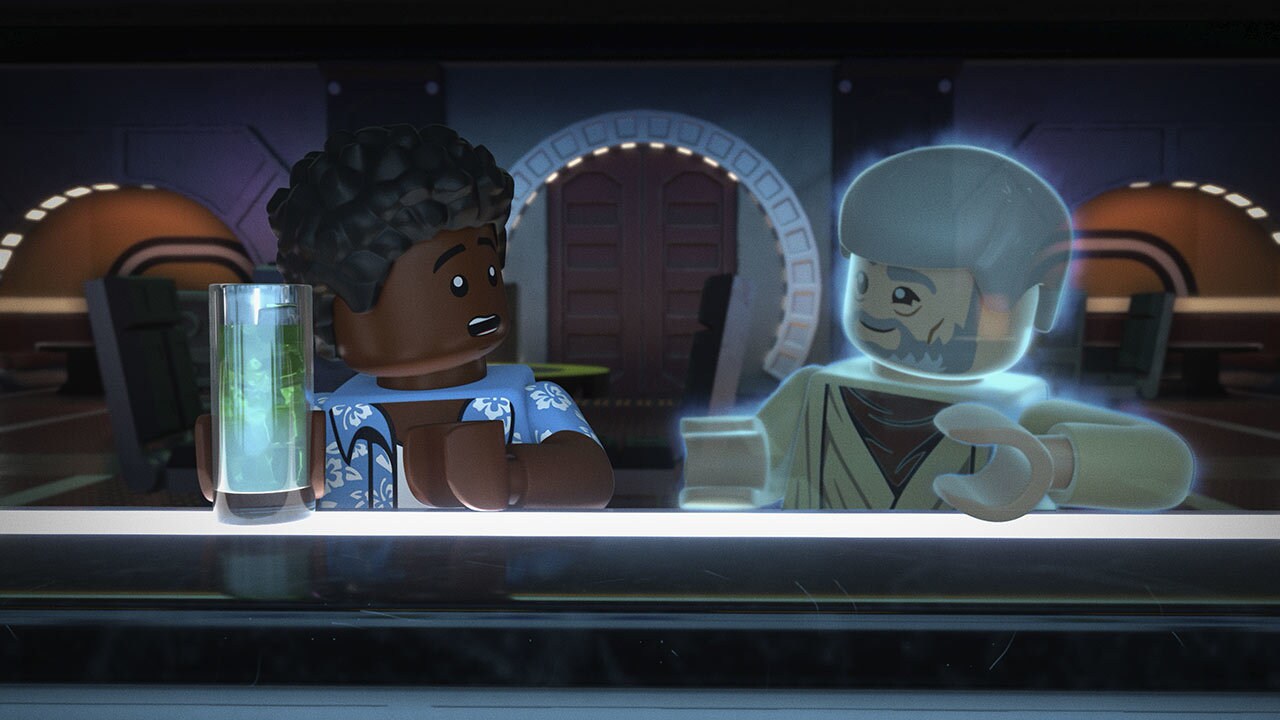 Finn and Obi-wan drinking in LEGO Star Wars Summer Vacation