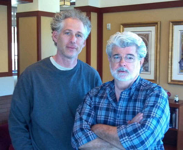 J.W. Rinzler and George Lucas stand side-by-side.