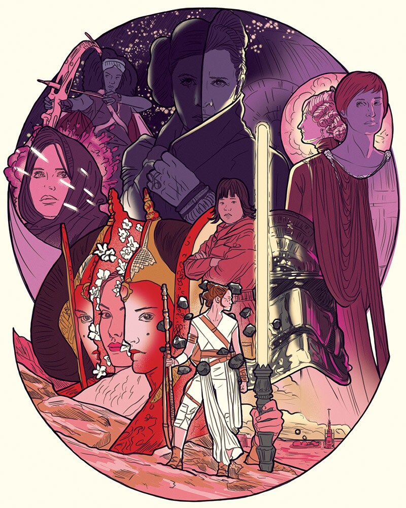 An LGBTQ+ History Month piece by Jack Hughes depicts the women of Star Wars.