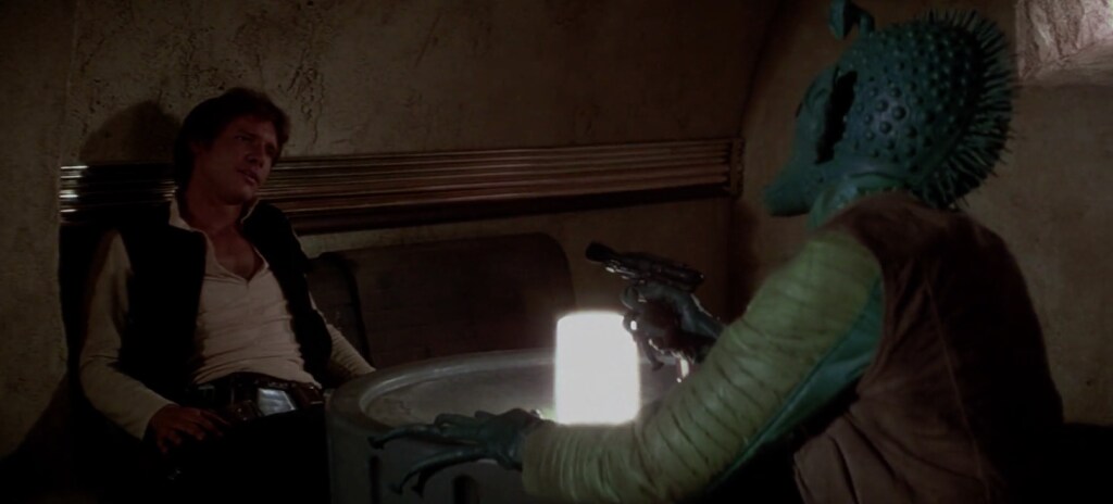 Han Solo and Greedo in Star Wars: A New Hope