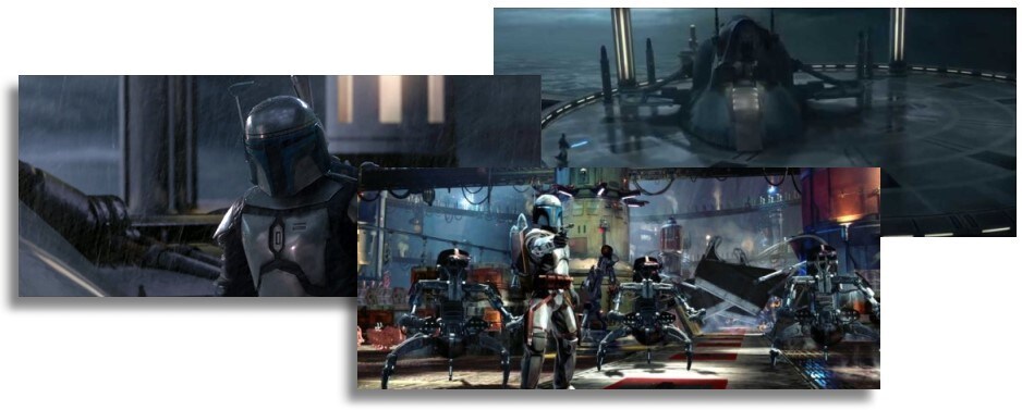 Various images of Jango Fett in Attack of the Clones.
