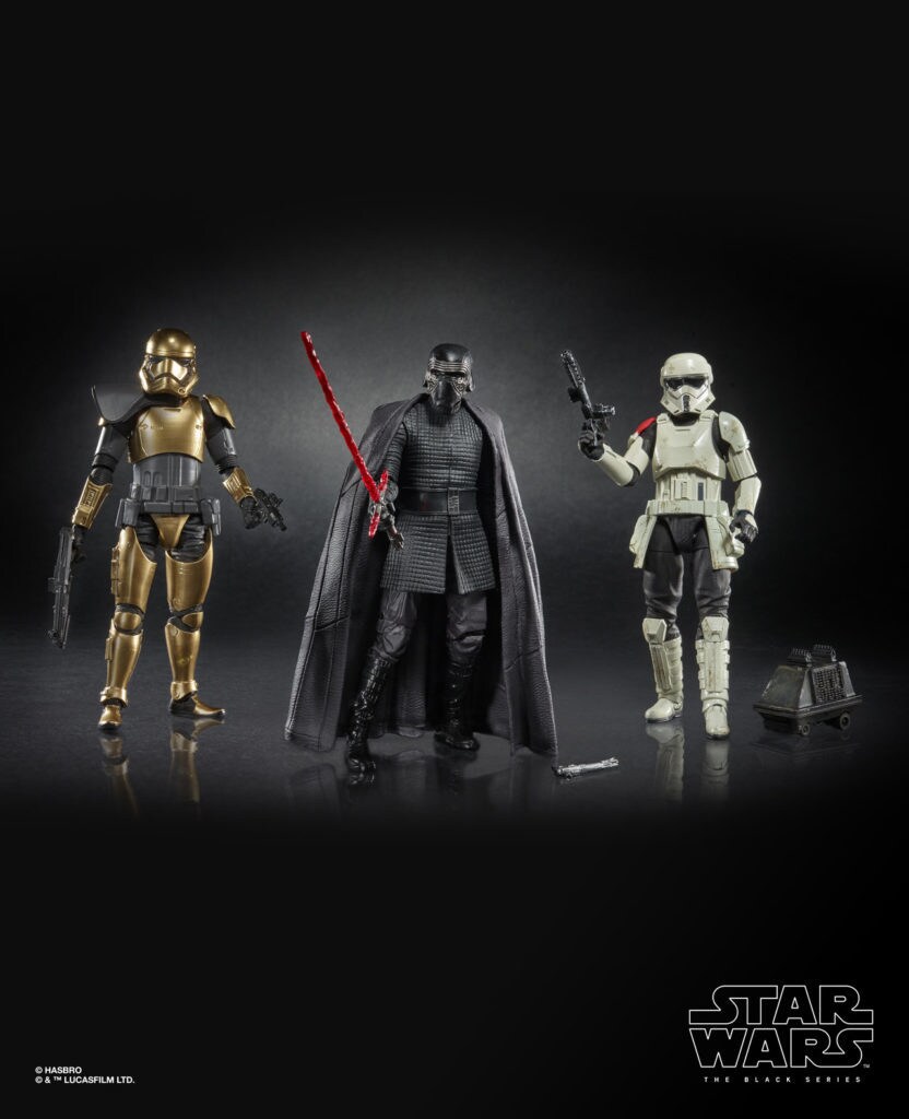 Commander Pyre, Kylo Ren, and Mountain Trooper action figures from Hasbro's Black Series.