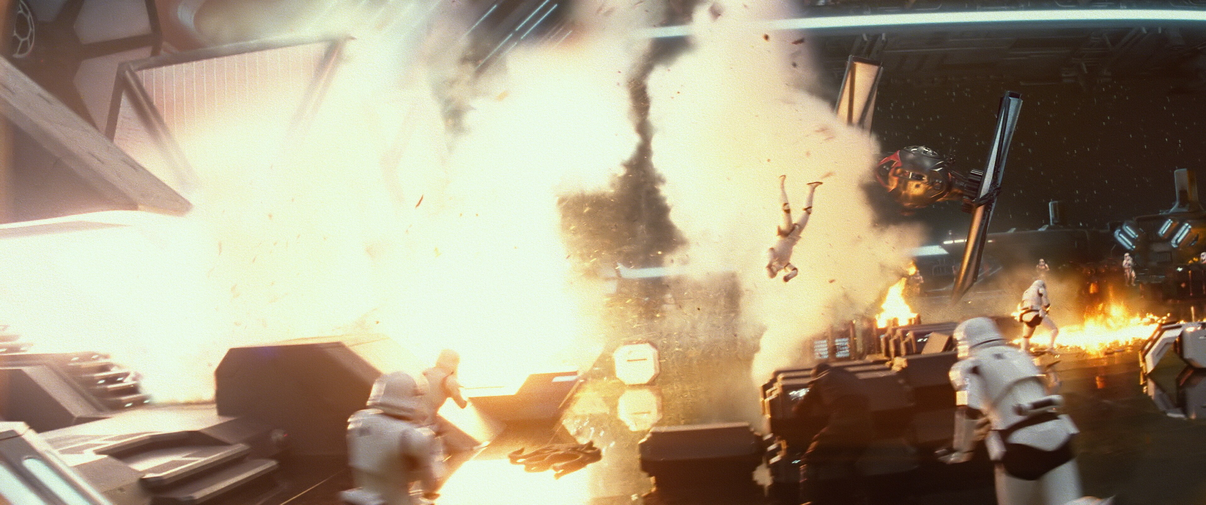 A hangar explodes from the movie, "Star Wars: The Force Awakens."