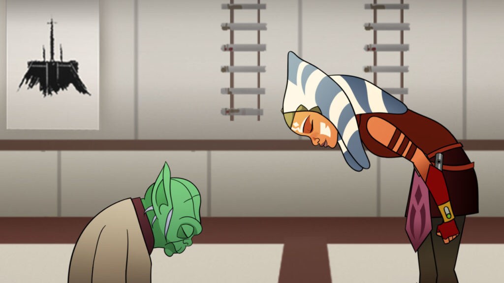 Yoda and Ahsoka Tano bow before training in Star Wars Forces of Destiny.