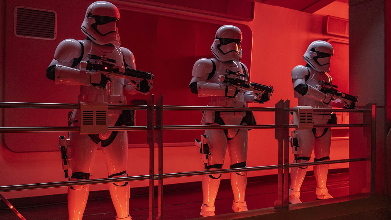 First Order stormtroopers take up their positions onboard the Halcyon starcruiser in Star Wars: Galactic Starcruiser at Walt Disney World Resort in Lake Buena Vista, Fla. (Matt Stroshane, photographer)