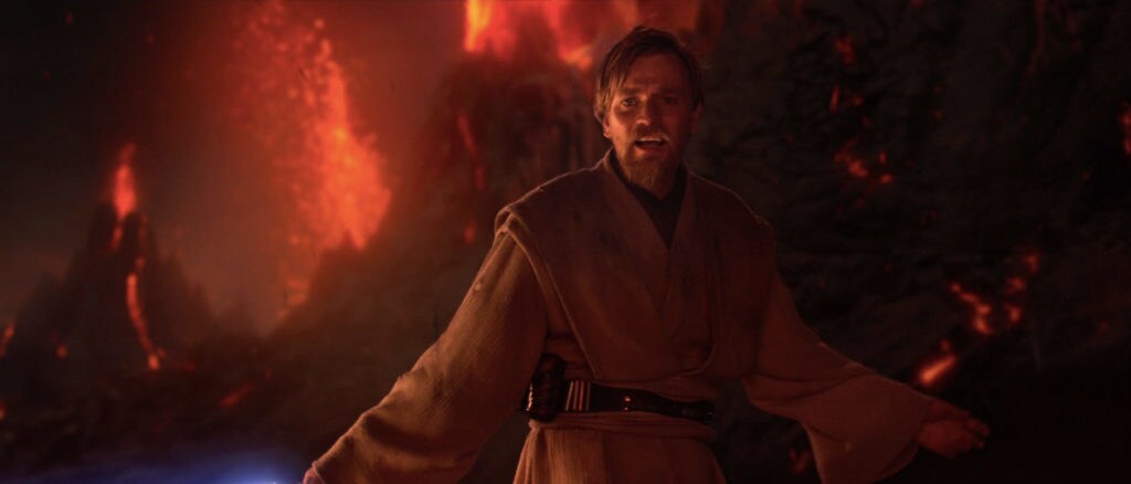 Obi-Wan Kenobi on the planet Mustafar in Revenge of the Sith.