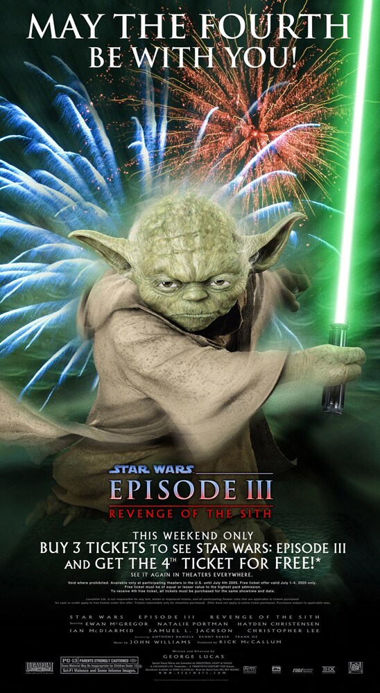 A May the 4th poster wirth Yoda promoting the holiday and Episode III