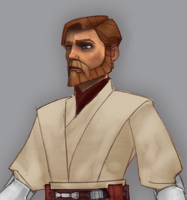 Animation concept art of Obi-Wan Kenobi.