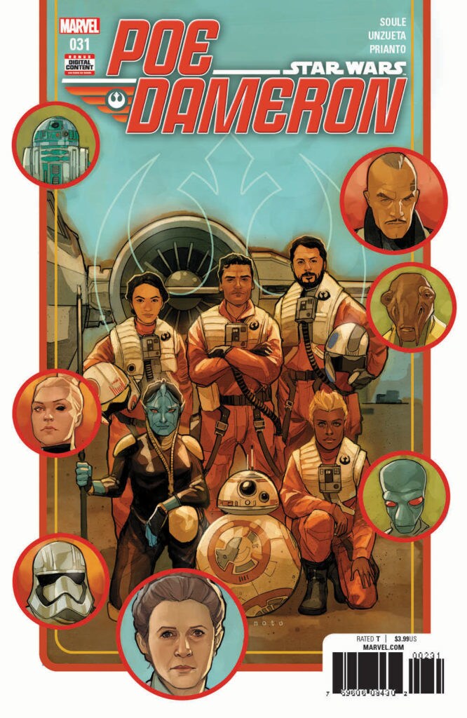 The cover of the comic Star Wars Poe Dameron, which features Poe, BB-8, General Organa, and others.
