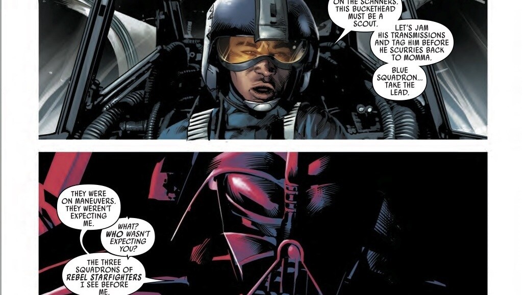 Darth Vader confronts Rebel starfighters, and threatens Doctor Aphra.