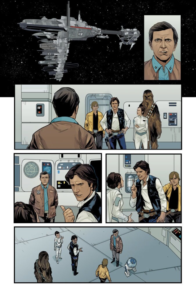Star Wars #68 page with Han, Luke, Leia, and Chewie on a rebel ship.