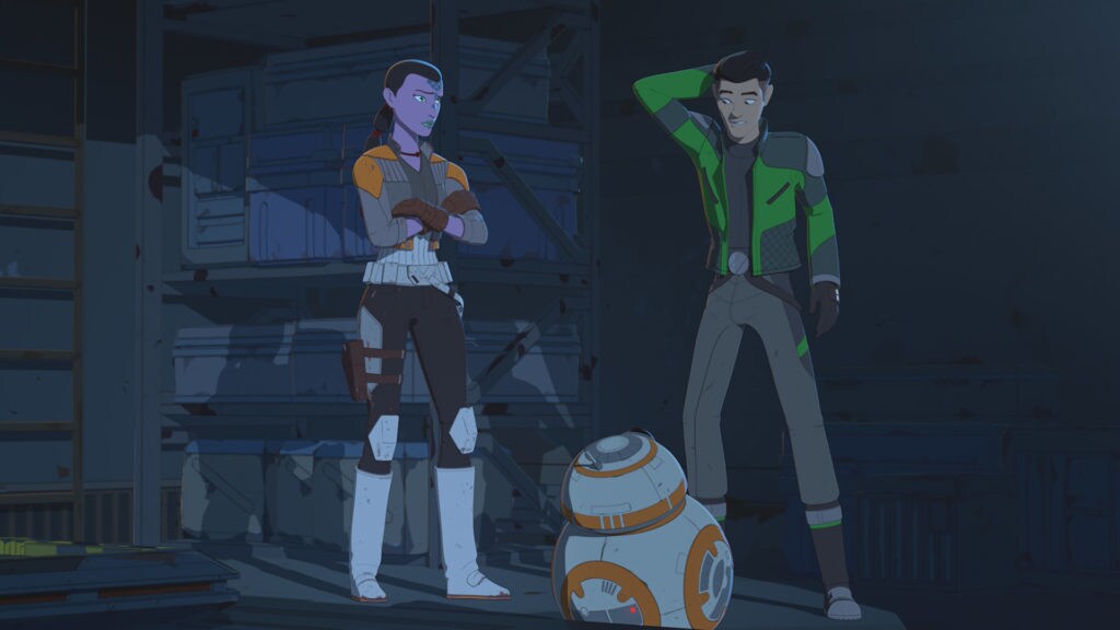 Kaz and BB-8 talk with Synara on Star Wars Resistance.