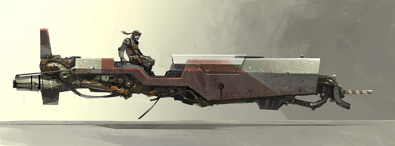 Concept art of a speeder bike used by the Enfys Nest and her gang.