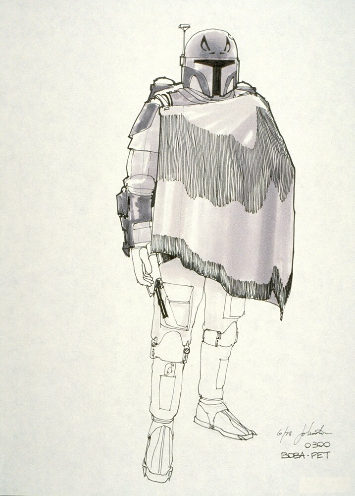 Ralph McQuarrie's concept painting of the super trooper. Now Boba Fett, the armor continues to evolve in this Joe Johnston sketch.