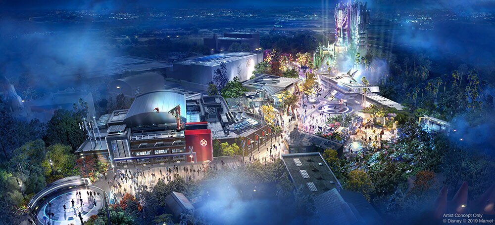 Concept Art for the Immersive Super Hero-themed land coming Disney California Adventure Park