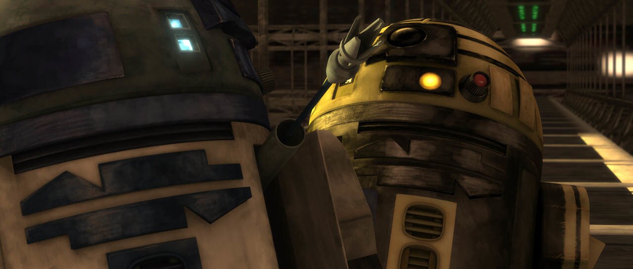 Artoo fights with Goldie is seen in a final frame from "Duel of the Droids."