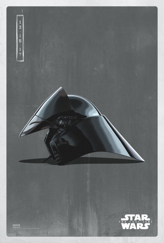 A poster of a First Order shuttle pilot helmet against a grey background.