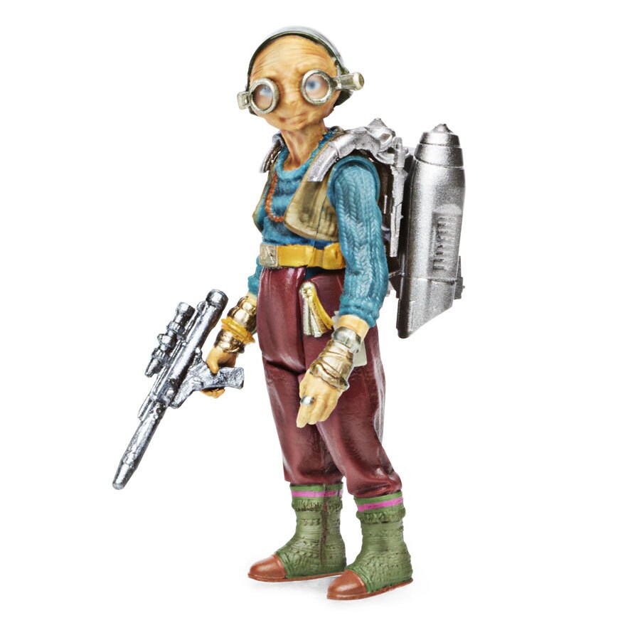 Maz Kanata action figure holding a blaster pistol and wearing a jetpack.