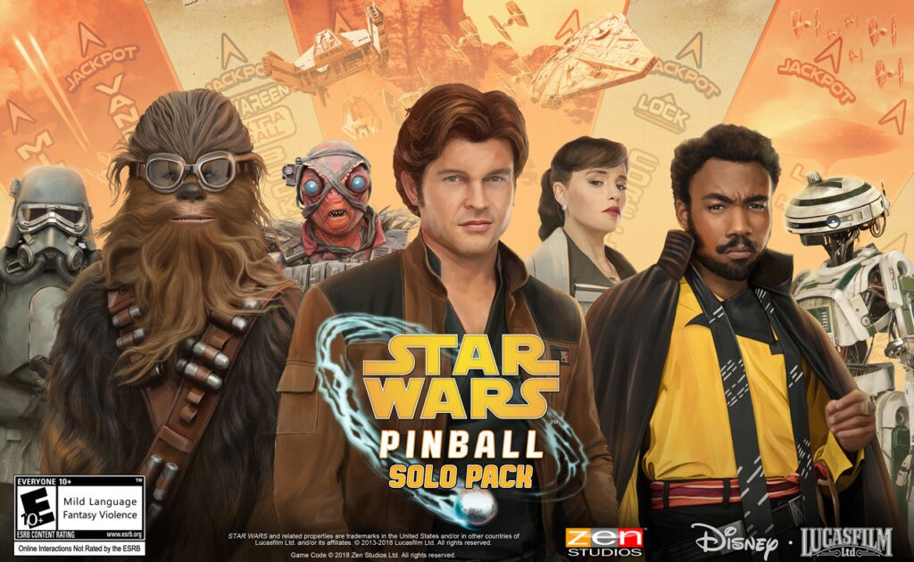 Characteres from Solo, on an advertisement for a Solo-themed pinball game.