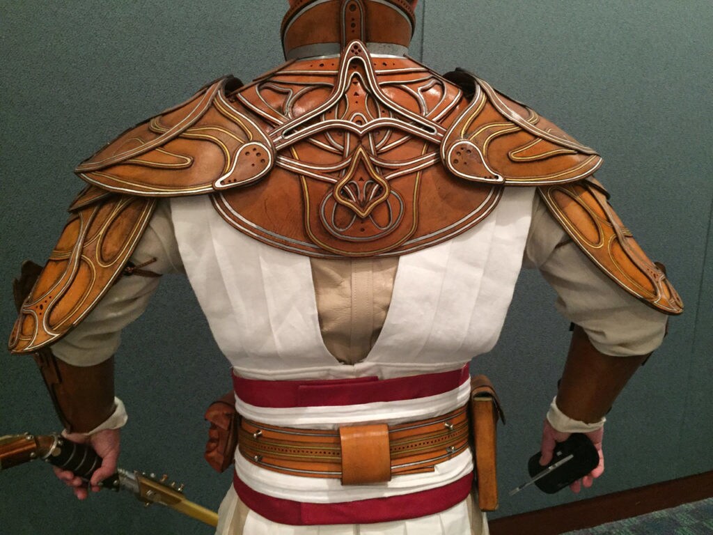 A cosplayer dressed as a Knight of the Old Republic.