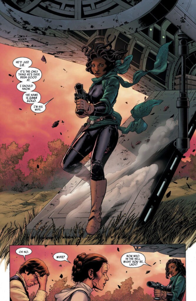 Sana Starros, Han's wife, finally catches up to Han in a comic panel.
