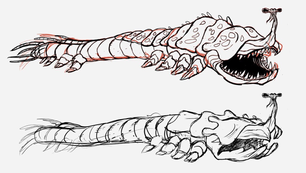 Two sketches of a Nightwatcher worm.