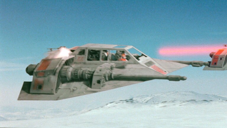 A Rebel snowspeeder flies in the Battle of Hoth.