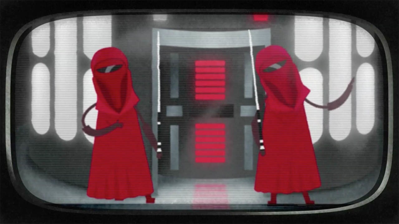 Two royal guards wave to the camera in "Star Wars: A New Employee Orientation."