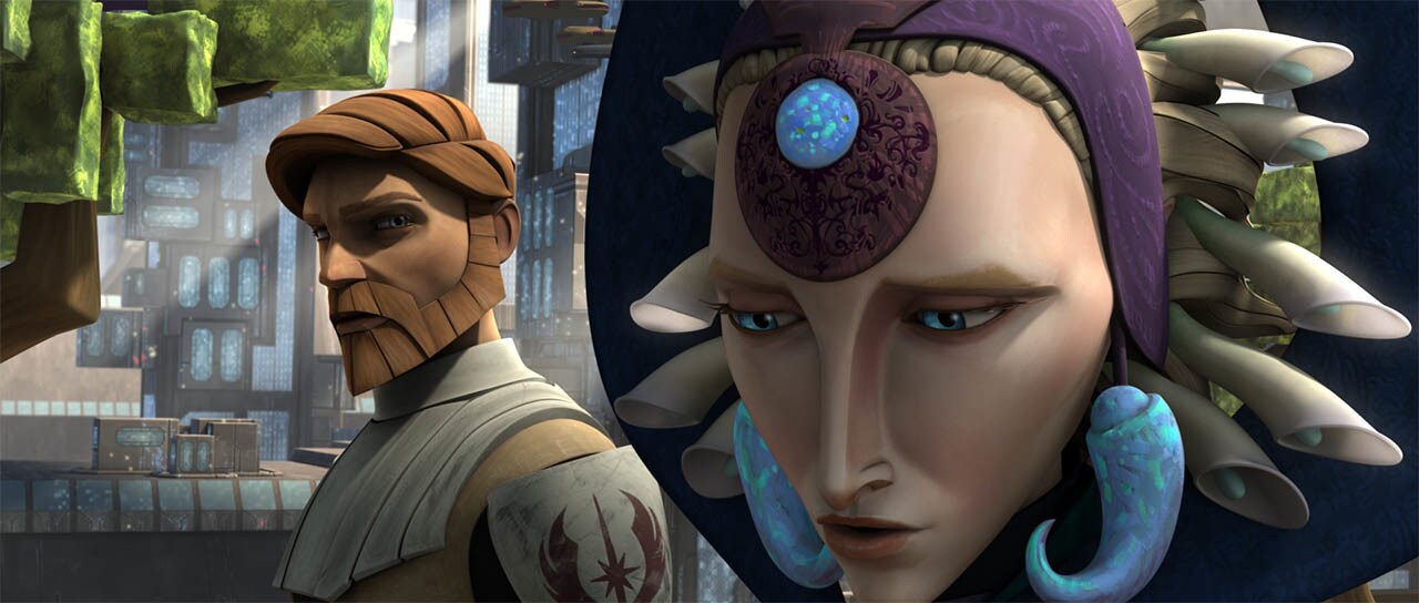 Obi-Wan and Satine talk in “The Mandalore Plot,