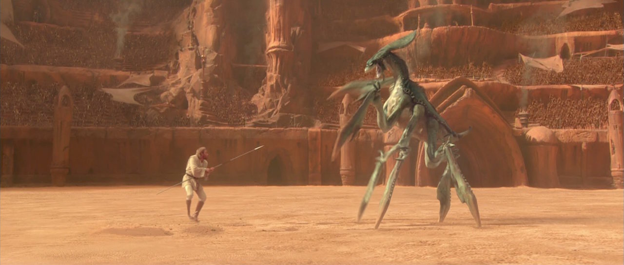 Obi-Wan fighting the Acklay