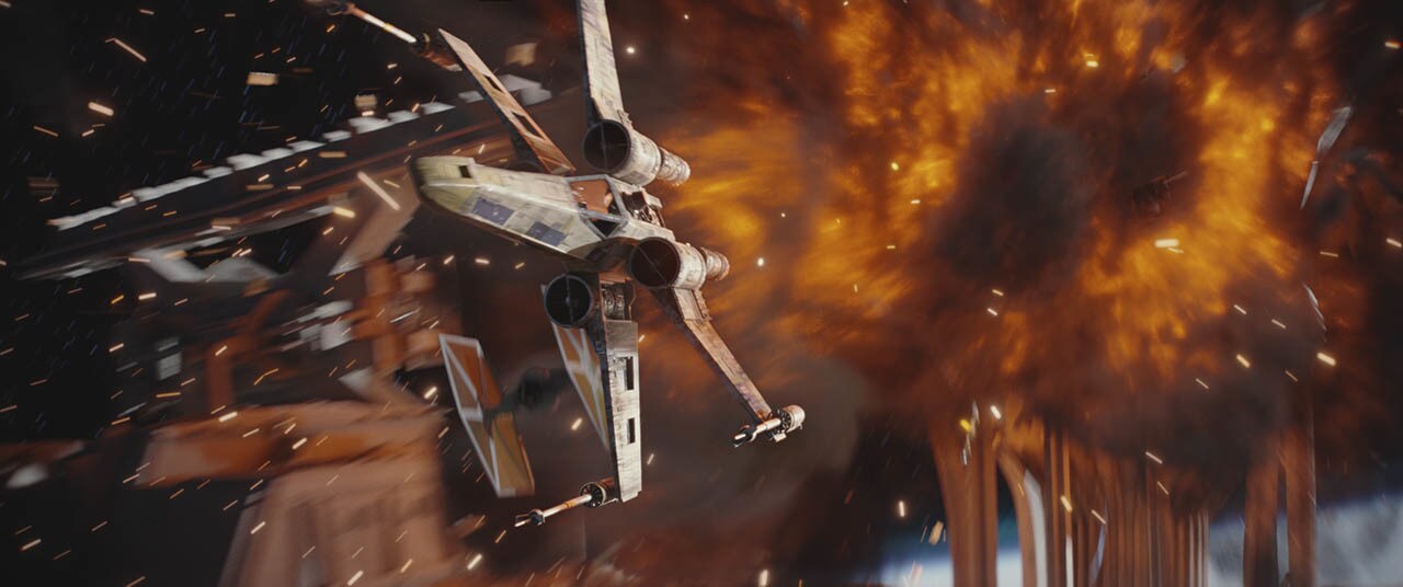 X-Wing's flying from an explosion