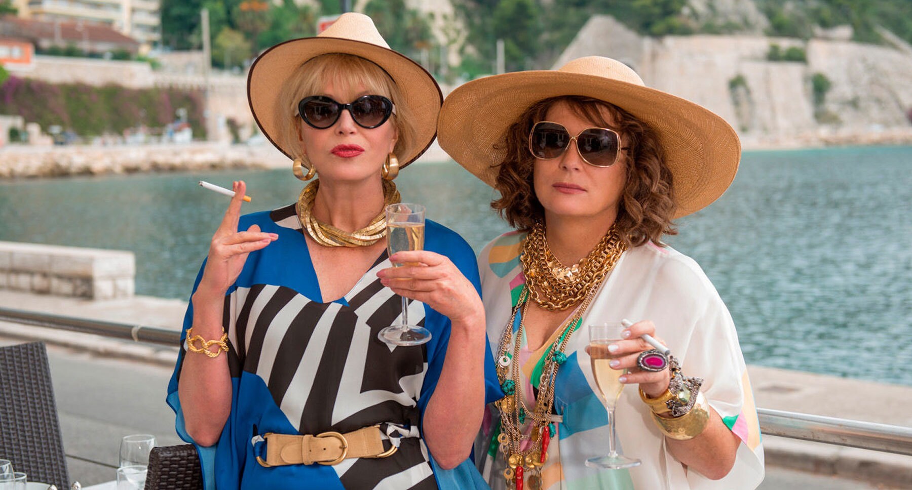 Actors Jennifer Saunders (Edina) and Joanna Lumley (Patsy) in "Absolutely Fabulous: The Movie"