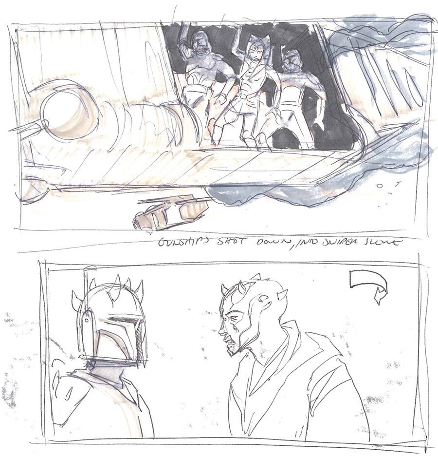 Concept sketches by Clone Wars showrunner Dave Filoni feature Ahsoka Tano and Darth Maul.