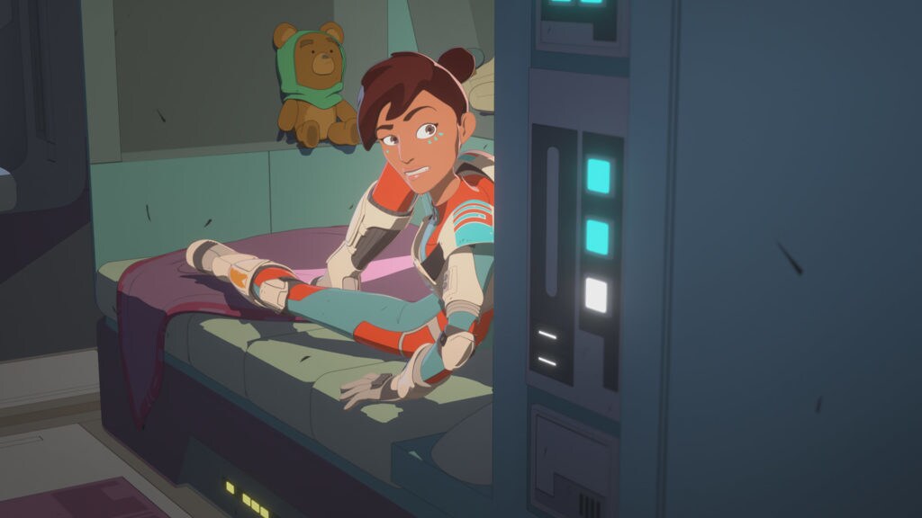 Torra in her room with an Ewok doll in Star Wars Resistance.