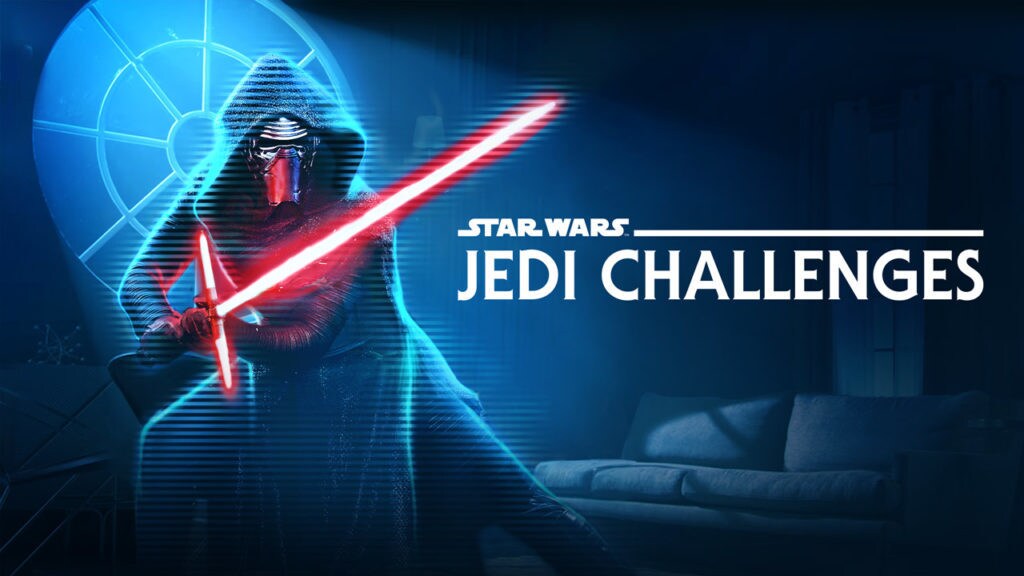 Kylo Ren, ready for a lightsaber battle in Star Wars: Jedi Challenges, an augmented reality experience.