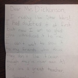 A note from one of Craig's students after experiencing Star Wars.