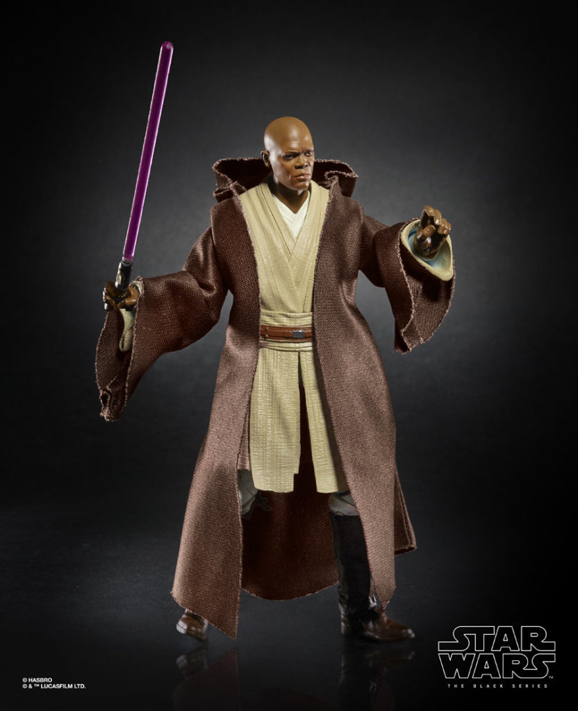 Mace Windu Star Wars: The Black Series figure with Jedi robes.