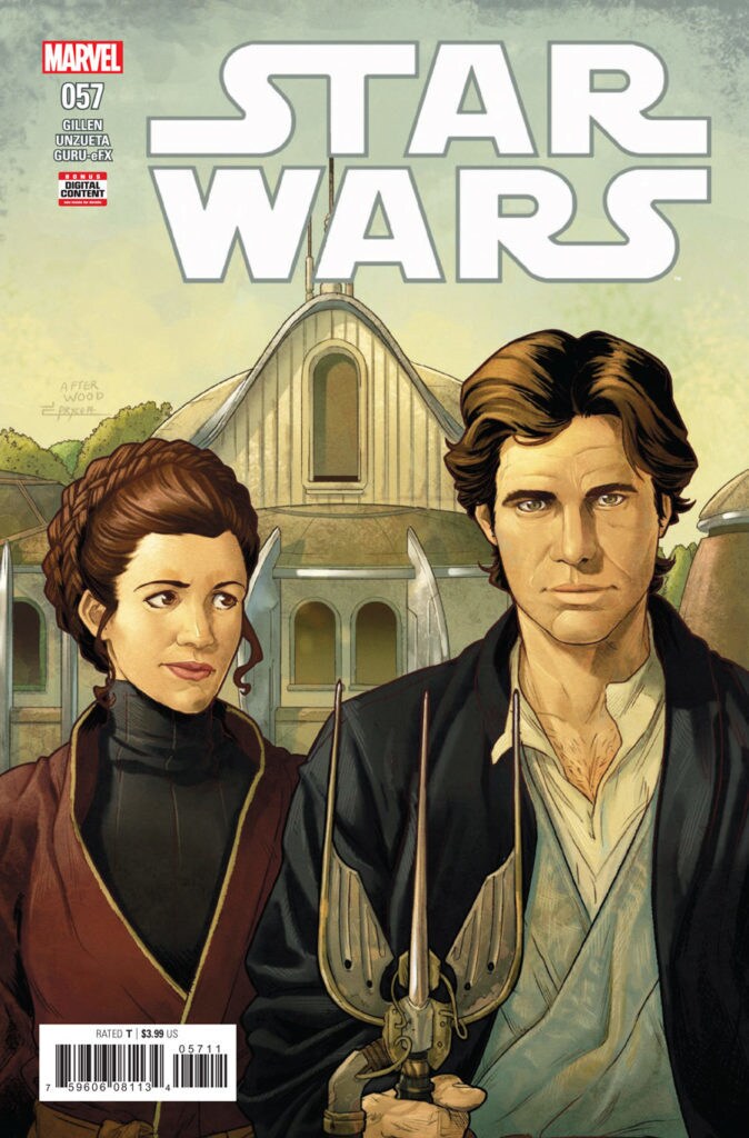 Star Wars #57 cover, featuring Han and Leia in a parody of American Gothic.