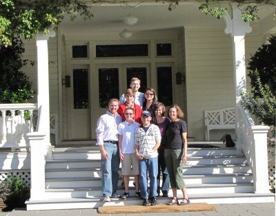 The Riddle and Dodgens families on the porch of Skywalker Ranch