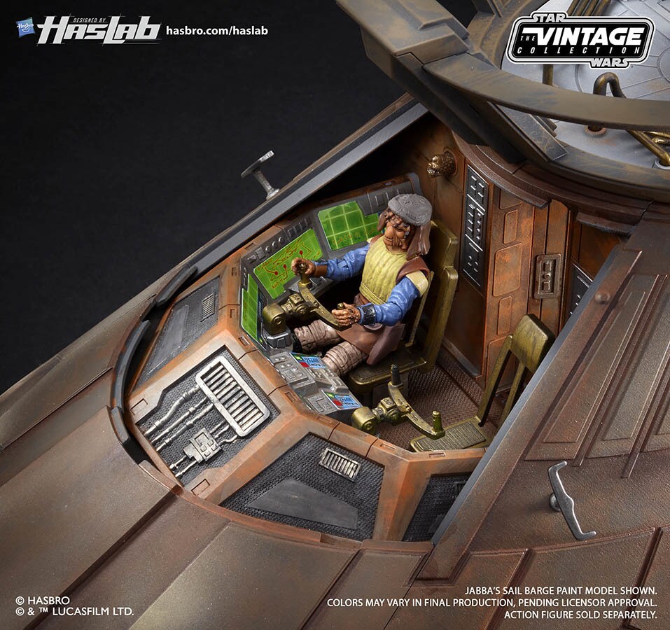 A close-up of Hasbro's HASLAB Jabba's sail barge toy.