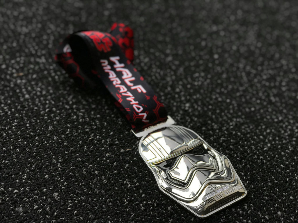 A Stormtrooper themed challenge medal for the 2018 Star Wars virtual half marathon.